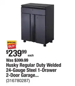 The Home Depot Husky Regular Duty Welded 24-Gauge Steel 1-Drawer 2-Door Garage Base Cabinet in Black (24 in. W x 33 in. H x 16 in. D) offer
