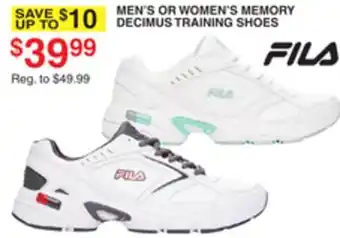 Dunham's Sports FILA MEN'S OR WOMEN'S MEMORY DECIMUS TRAINING SHOES offer