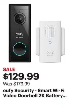 Best Buy eufy Security - Smart Wi-Fi Video Doorbell 2K Battery Operated/Wired with Chime - White/Black offer