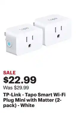 Best Buy TP-Link - Tapo Smart Wi-Fi Plug Mini with Matter (2-pack) - White offer