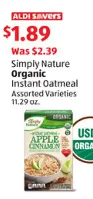 Aldi Simply Nature Organic Instant Oatmeal offer