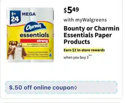 Walgreens Bounty or Charmin Essentials Paper Products offer
