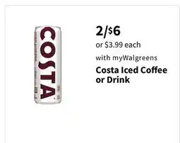 Walgreens Costa Iced Coffee or Drink offer