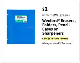 Walgreens Wexford Erasers, Folders, Pencil Cases or Sharpeners offer