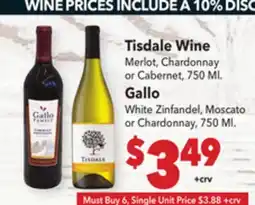 Vallarta Supermarkets Tisdale Wine, Gallo offer