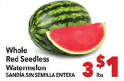 Vallarta Supermarkets Whole Red Seedless Watermelon/SANDÍA SIN SEMILLA ENTERA offer