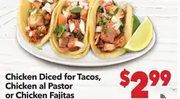 Vallarta Supermarkets Chicken Diced for Tacos, Chicken al Pastor or Chicken Fajitas offer