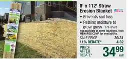 Menards ErosionTech Straw Erosion Blanket 8'x112' offer