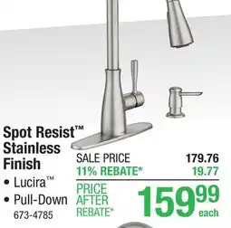 Menards Moen Lucira One-Handle Pull-Down High Arc Spot Resist Stainless Kitchen Faucet offer