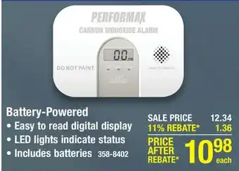 Menards Performax Battery-Powered Carbon Monoxide Alarm with Hush and Digital Display offer