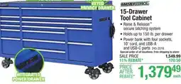 Menards Masterforce 72W x 24D Blue 15-Drawer Tool Cabinet offer