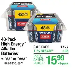 Menards Rayovac High Energy AA Alkaline Batteries - 48 pack offer