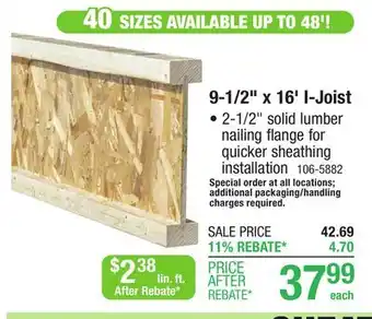 Menards 2-1/2 x 9-1/2 x 16' I-Joist 40 Series offer