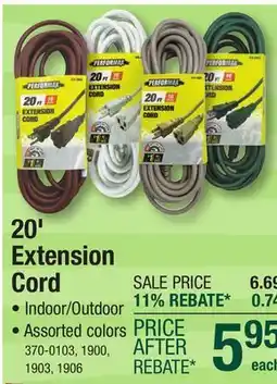 Menards Performax 20' 16/3 Light-Duty Green Outdoor Extension Cord offer