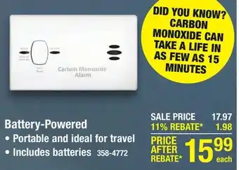 Menards Kidde Battery Powered Carbon Monoxide Alarm offer