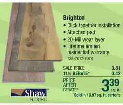 Menards Shaw Brighton Golden Hickory 7 x 48 Floating Luxury Vinyl Plank Flooring (16.97 sq.ft/ctn) offer