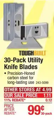 Menards ToughBuilt Utility Knife Blades - 30 Pack offer