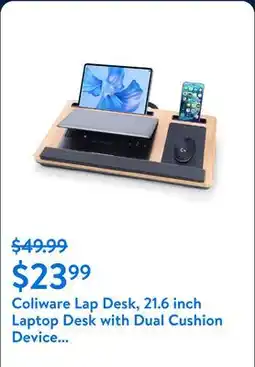 Walmart Coliware Lap Desk, 21.6 inch Laptop Desk with Dual Cushion Device Ledge Mouse Pad Phone - Wood Grain offer