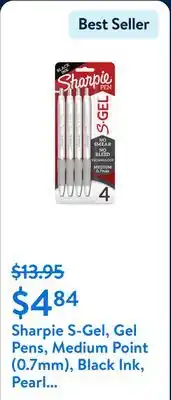 Walmart Sharpie S-Gel, Gel Pens, Medium Point (0.7mm), Black Ink, Pearl White Barrel, 4 Count offer