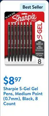 Walmart Sharpie S-Gel Gel Pens, Medium Point (0.7mm), Black, 8 Count offer