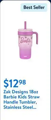 Walmart Zak Designs 18oz Barbie Kids Straw Handle Tumbler, Stainless Steel Vacuum Insulated Cruiser Tumbler with Silicone Straw Utili offer