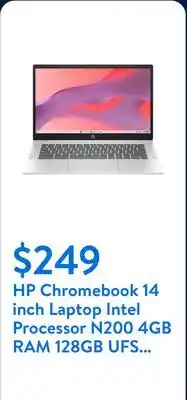 Walmart HP Chromebook 14 inch Laptop Intel Processor N200 4GB RAM 128GB UFS Glacier Silver offer