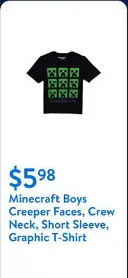 Walmart Minecraft Boys Creeper Faces, Crew Neck, Short Sleeve, Graphic T-Shirt offer