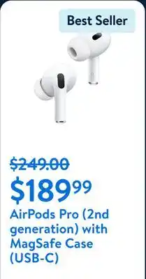 Walmart AirPods Pro (2nd generation) with MagSafe Case (USB‑C) offer