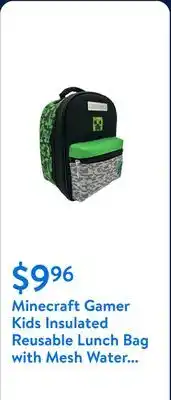 Walmart Minecraft Gamer Kids Insulated Reusable Lunch Bag with Mesh Water Bottle Pocket and Handle offer