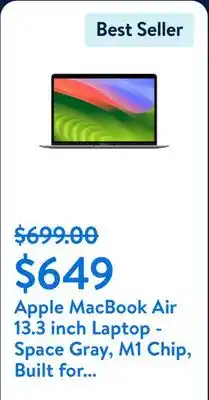 Walmart Apple MacBook Air 13.3 inch Laptop - Space Gray, M1 Chip, Built for Apple Intelligence offer