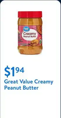 Walmart Great Value Creamy Peanut Butter offer