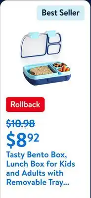 Walmart Tasty Bento Box, Lunch Box for Kids and Adults with Removable Tray and Handle, Blue offer