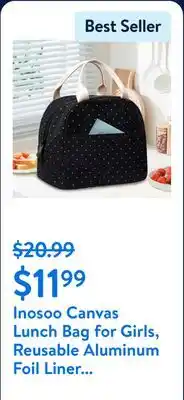 Walmart Inosoo Canvas Lunch Bag for Girls, Reusable Aluminum Foil Liner Insulated Tote Lunch Box for Women, Cooler & Thermal Lunch Ba offer