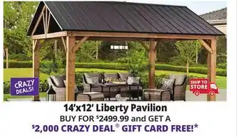 Ocean State Job Lot Liberty 13' x 15' Cedar Framed Pavilion with Steel Hardtop Gable Roof offer