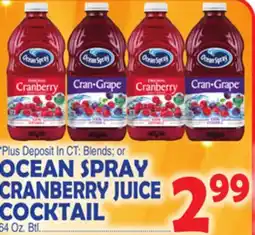 Bravo Supermarkets OCEAN SPRAY CRANBERRY JUICE COCKTAIL offer