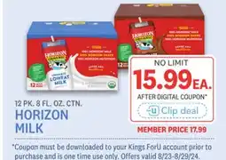 Kings Food Markets HORIZON MILK offer