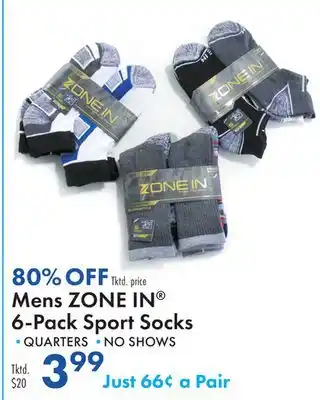 Boscov's Mens ZONE IN 6-Pack Sport Socks offer