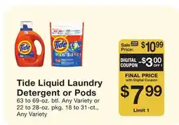 Fairway Store Market Tide Liquid Laundry Detergent or Pods offer