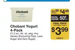 Fairway Store Market Chobani Yogurt 4-Pack offer