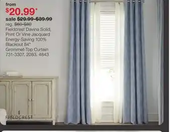 JC Penney Fieldcrest Davina Solid, Print Or Vine Jacquard Energy-Saving 100% Blackout 84 Grommet-Top Curtain offer