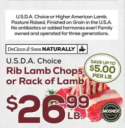 DeCicco & Sons Rib Lamb Chops or Rack of Lamb offer