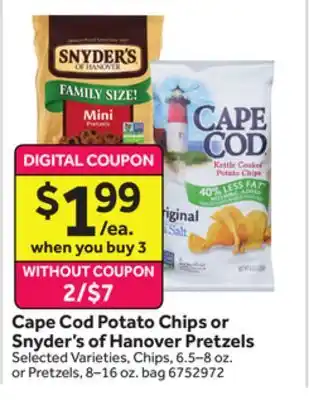 Stop&Shop Cape Cod Potato Chips or Snyder's of Hanover Pretzels offer