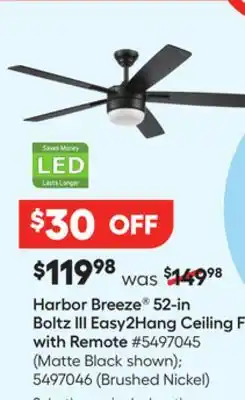 Lowe's 52-in Boltz III Easy2Hang Ceiling Fan with Remote offer
