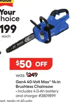 Lowe's Gen4 40-Volt MaxV 14-in Brushless Chainsaw offer