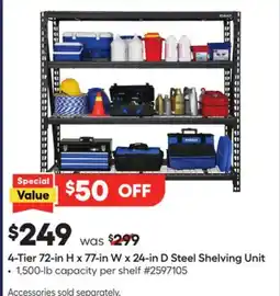 Lowe's 4-Tier 72-in H x 77-in W x 24-in D Steel Shelving Unit offer