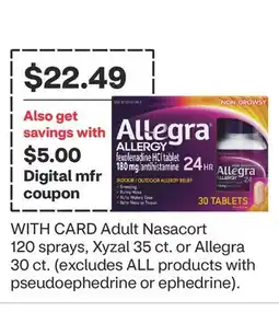 CVS Adult Nasacort 120 sprays, Xyzal 35 ct. or Allegra 30 ct offer