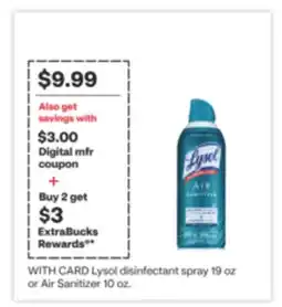 CVS Lysol disinfectant spray 19 oz or Air Sanitizer 10 oz offer