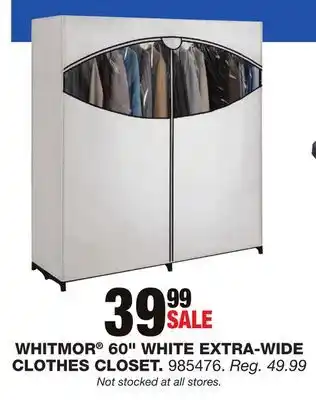 Blain's Farm & Fleet WHITMOR 60 WHITE EXTRA-WIDE CLOTHES CLOSET offer