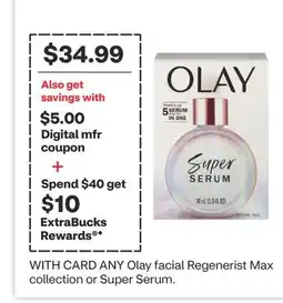 CVS ANY Olay facial Regenerist Max collection or Super Serum offer