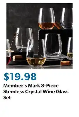 Sam's Club Member's Mark 8-Piece Stemless Crystal Wine Glass Set offer